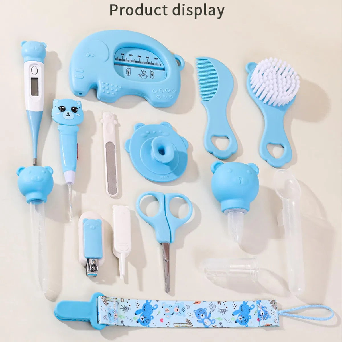 Liemuao Trousse de Soin Bebe Naissance, Kit de 15 Accessoires dont Brosse à Cheveux, Thermomètre digital, Thermomètre de bain, Petit Coupe Ongles, Trousse de Toilette Bébé pour Voyage Maison (Rose)