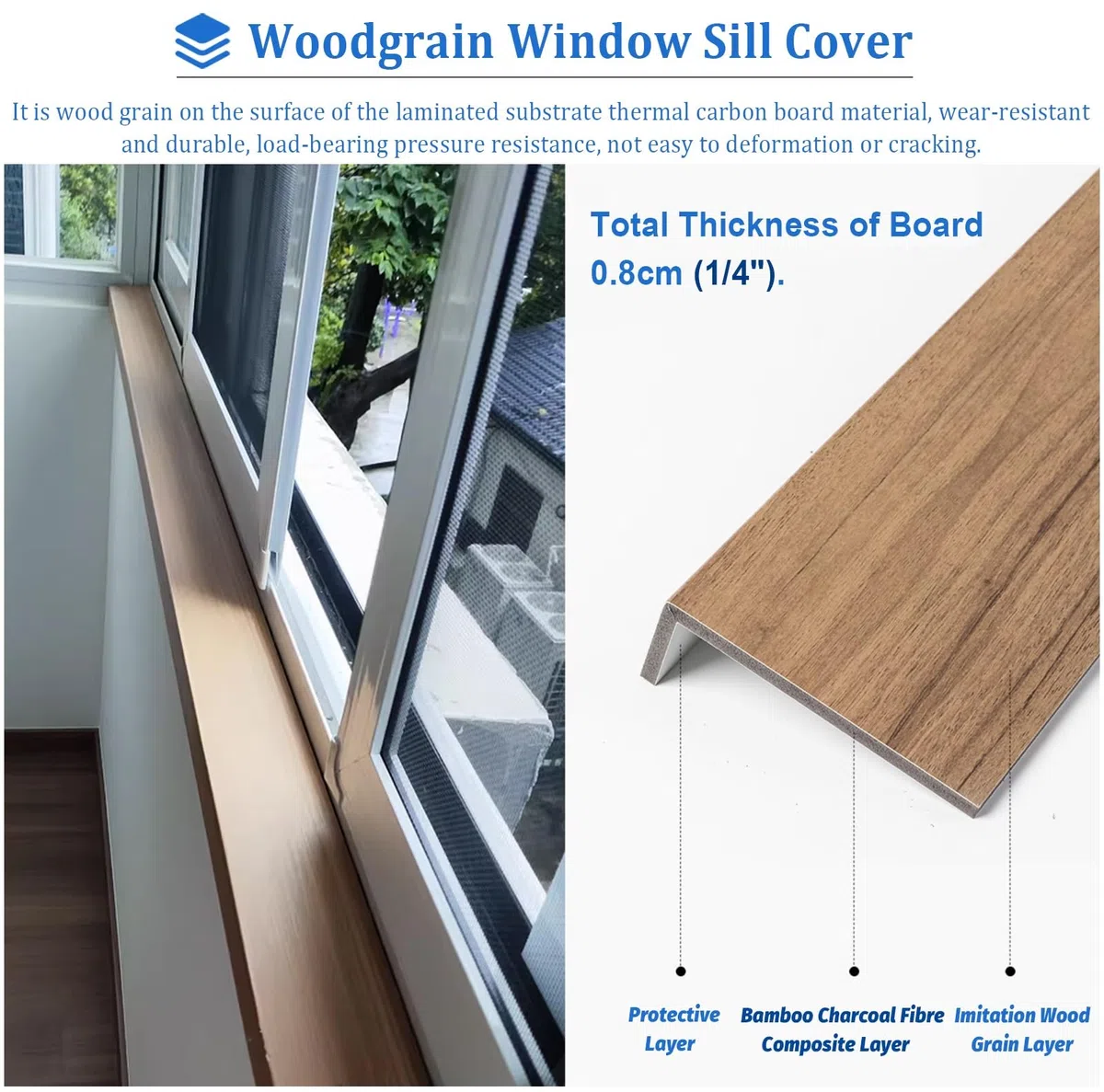 Housse de protection de rebord de fenêtre en chêne découpable, imperméable, finition grain de bois, 90 cm x 25 cm – et décoration d'intérieur élégante