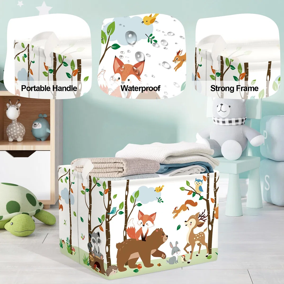 Grand Paniers à Linge Animaux des Bois pour Garçon Fille Repliable Panier Rangement Jouets Vêtements pour Salle de Bain Chambre à Coucher, Ours, 36L