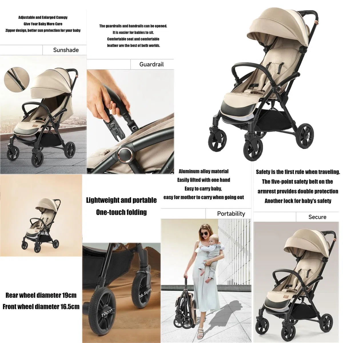 Poussette pour Bébé, Poussette Pliable pour Bébé, Poussette De Voyage Compacte pour Bébé, Poussette Légère pour Bébé, Pliage À Un Bouton, Dossier Réglable (Peut Être Assis Ou Allongé) Black