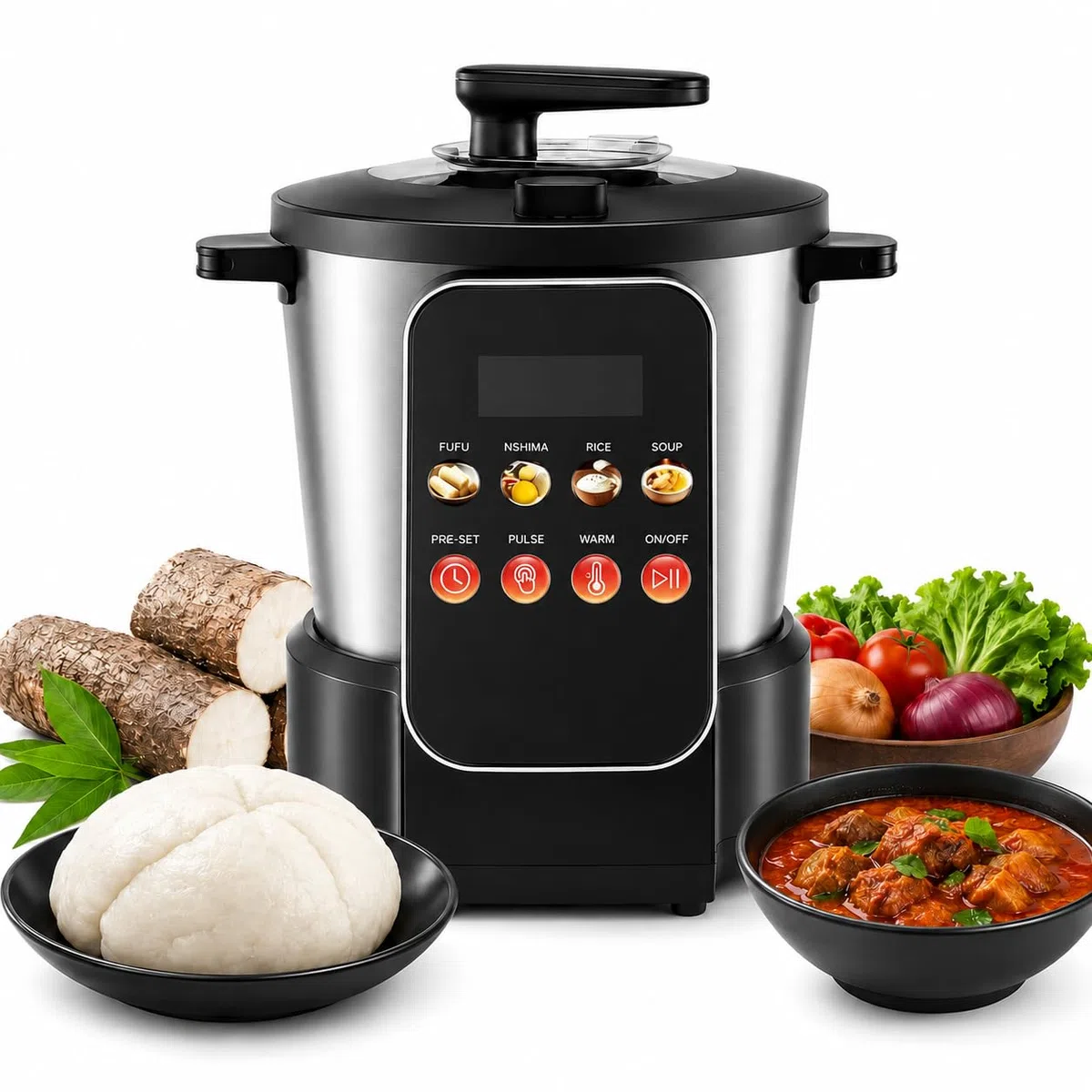Robot Culinaire 6 L Plats Africains,Machine Acier Inoxydable Igname Pilée