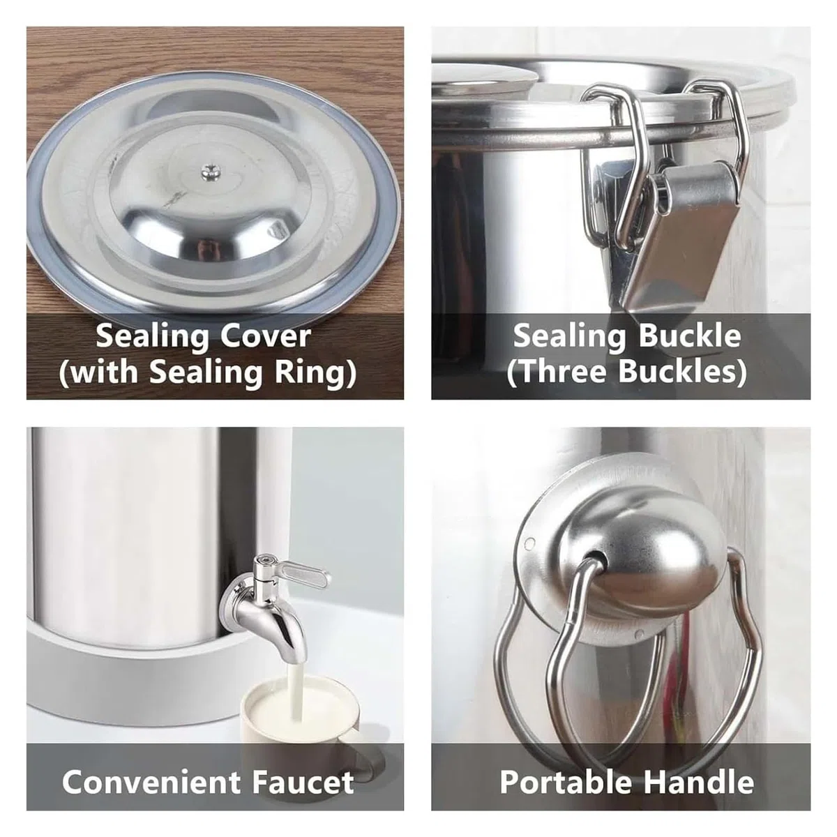 Inless Boîte à lait en acier 18 l avec robinet scellé Seau de transport pour lait et beves Idéal pour l'extérieur et la maison