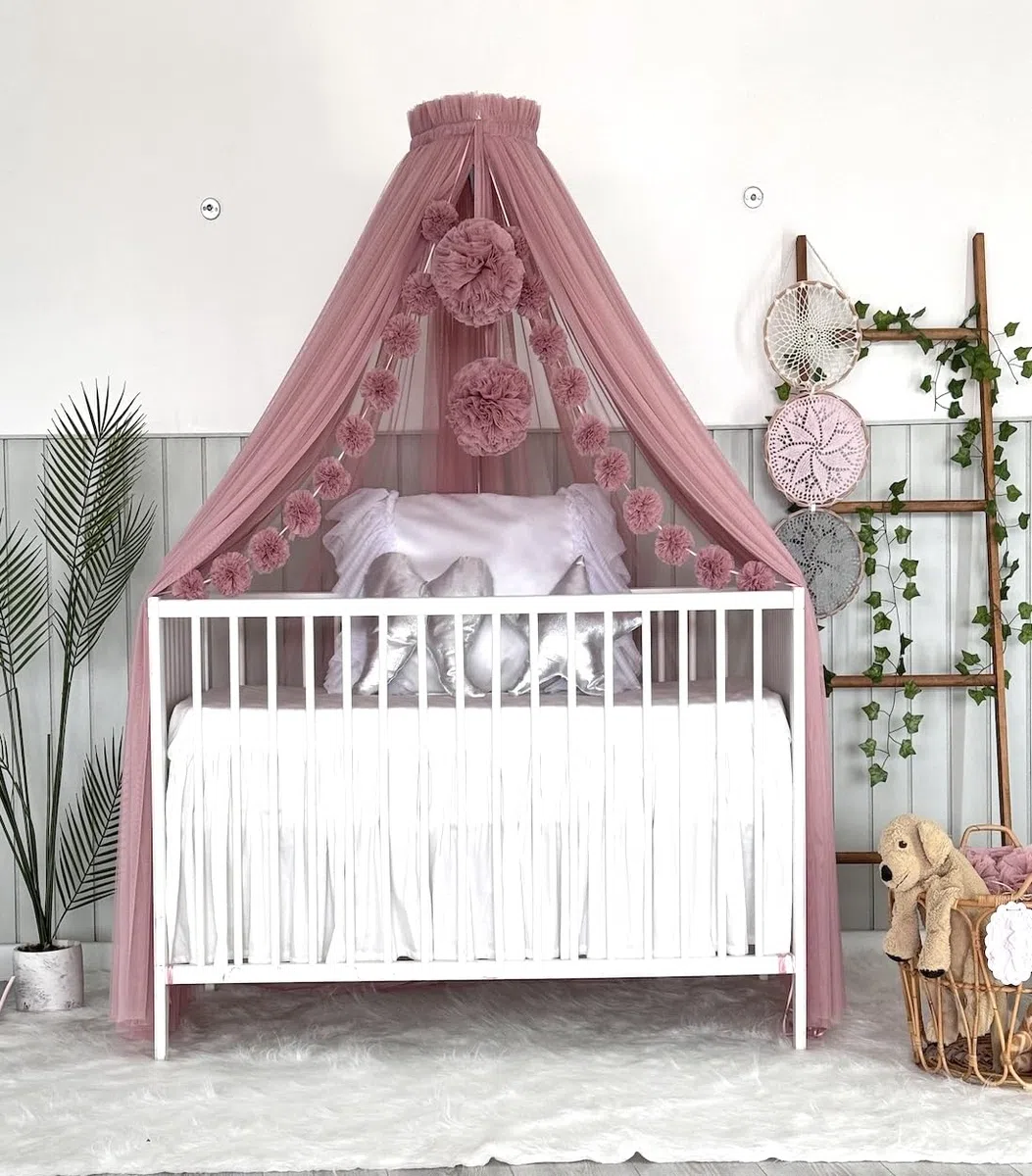 Fancyroom Berceau princesse avec moustiquaire et auvent latéral Rose foncé
