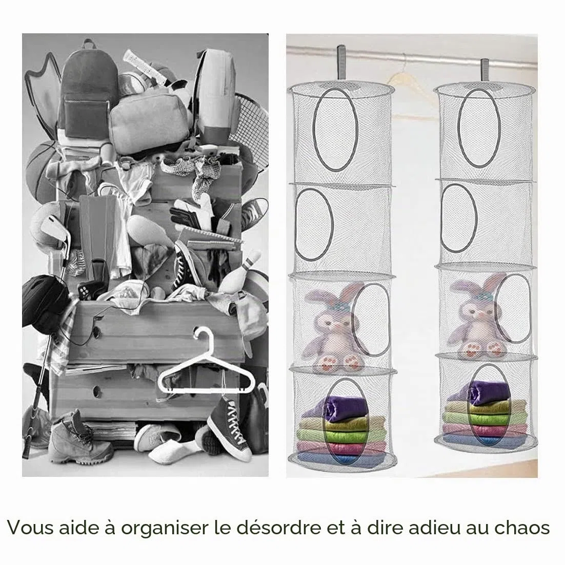 Rangement Peluche, Lot de 2 Paniers Rangement Suspendu Filet Peluche Range Doudou Suspendus Pour Chambre D'enfant, Jouets, Petits Vêtements (Gris)